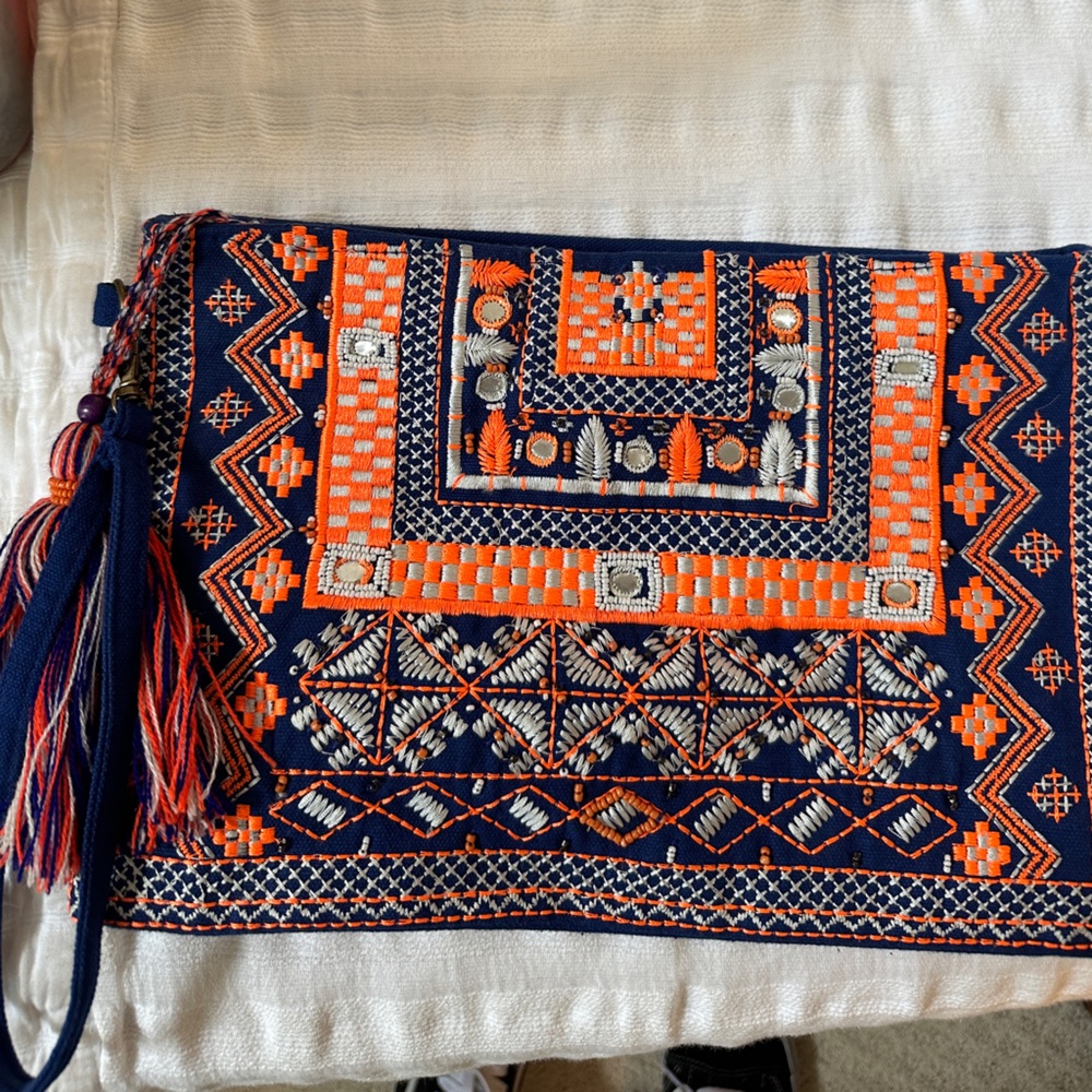 Clutch fabric with embroidery and beads